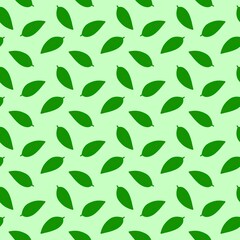 Seamless pattern with green leaves on a light green background, perfect for eco design, fabric, wallpaper, natural themes, and modern decorative projects.
