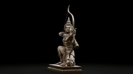 Statue of god Rama with bow and arrow on blank background