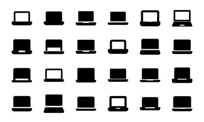 Bundle of laptop Silhouette Icons, Modern Vector Set with White Background for Technology, Digital, Business, and Creative Use