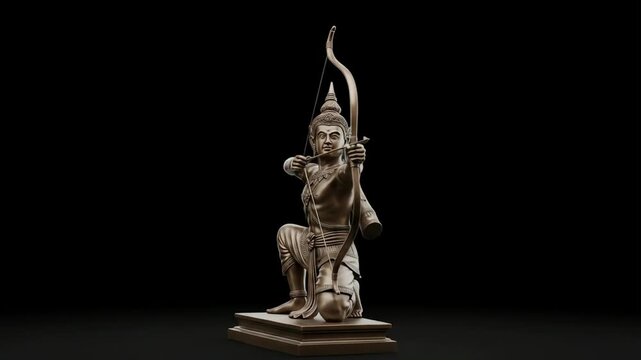 Statue of god Rama with bow and arrow on blank background
