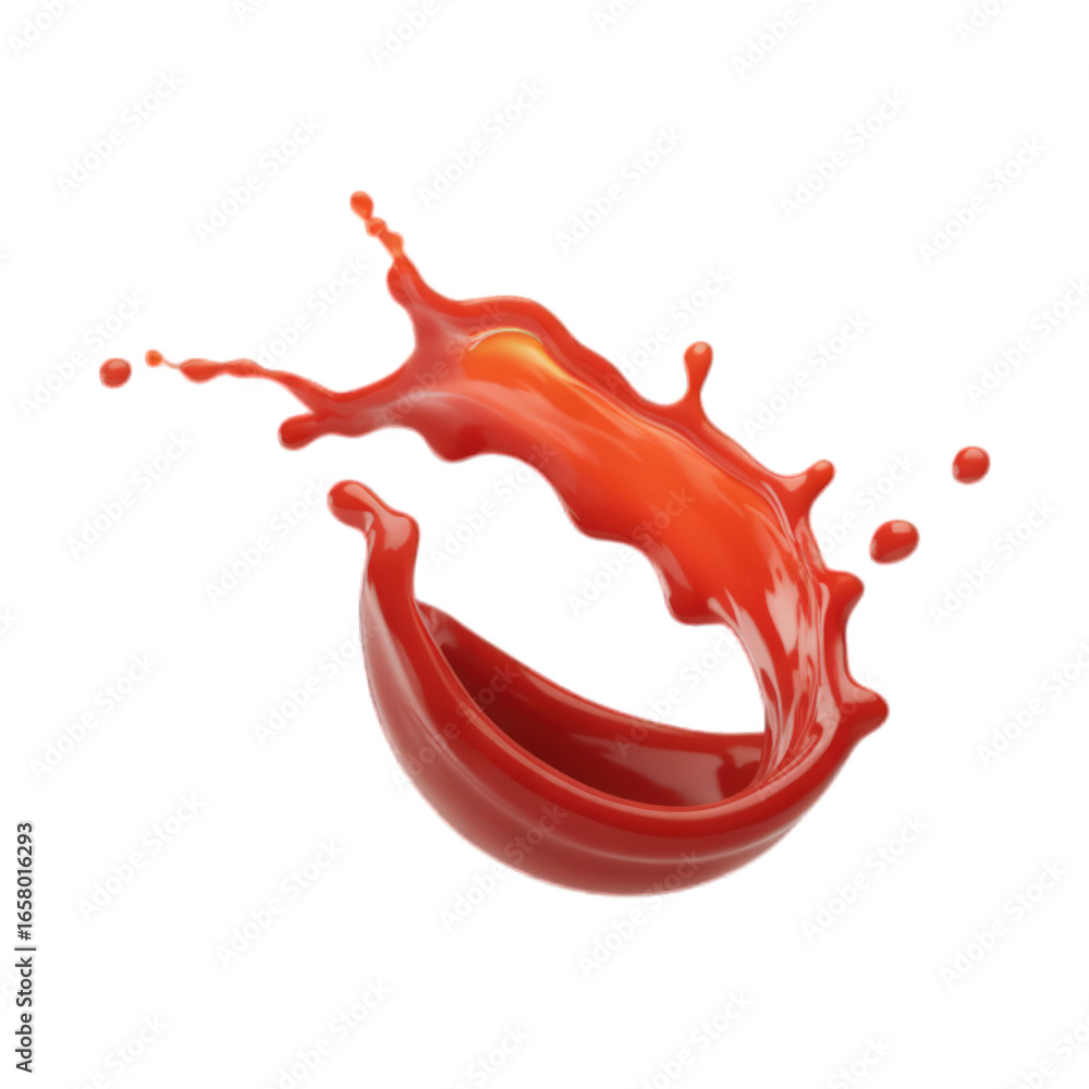 Poster dynamic fluid splash of a red-orange liquid on a black backdrop