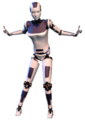 3D Rendering Female Robot on White