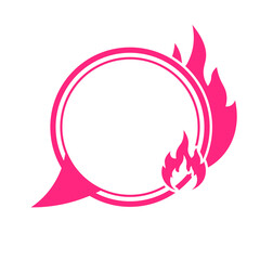 pink speech bubble frame and fire