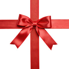 Red satin ribbon tied in a perfect bow across a transparent background ideal for marketing celebration banners.