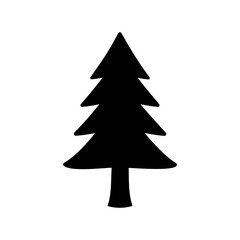 Fototapeta premium A simple black silhouette of a Christmas tree on white background