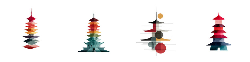 Obraz premium Pagoda Architecture: Geometric Illustration of Asian Temple Towers