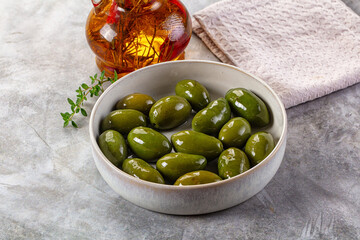 Marinated green organic Greek olives
