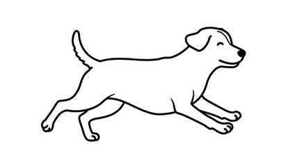 Fototapeta premium Simple outline of a happy dog running towards the right. The dog is smiling with its tail wagging