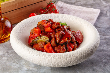 Roasted beef meat with vegetables