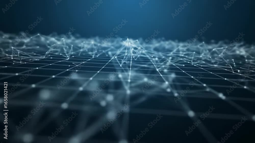 Aufkleber abstract digital network of connected lines and dots forming a grid, illuminated against a dark blue