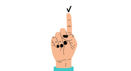 One finger raised with checkmark above indicating success or agreement the perfect choice you have made