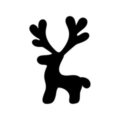 Elegant Black Silhouette of a Whimsical Cartoon Reindeer on a White Canvas