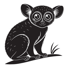 black tarsier Silhouette Vector, High Quality Illustration on White Background