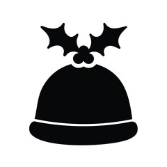 Naklejka premium Black Christmas Hat Decorated with Holly for the Christmas Holidays Season