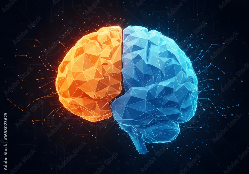 Fototapete abstract human brain. artificial intelligence technology. science background. low-poly brain or arti