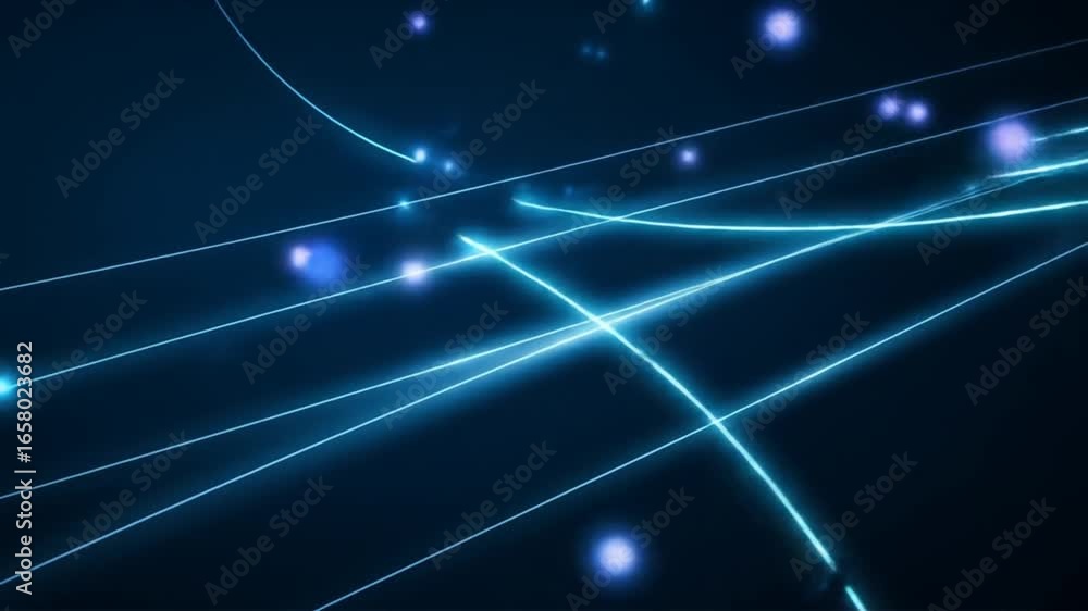 Poster abstract digital illustration of glowing lines and spheres, creating a network.