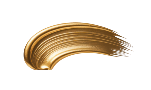 Glossy gold brushstroke arc isolated on black, textured and shimmering