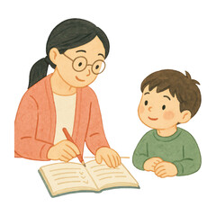 PNG Teacher guiding young student learning.