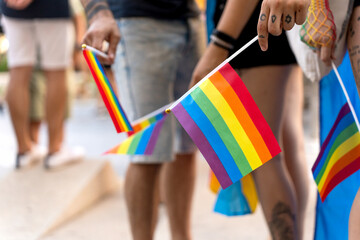 People holding rainbow flags celebrating gay pride