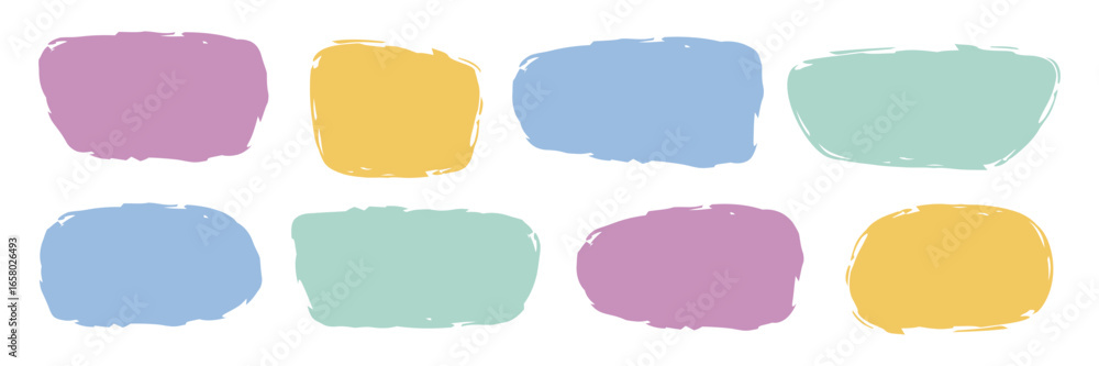 Poster brush drawn rectangle text box set. playful doodle highlighting quote frame. empty speech bubble. ch