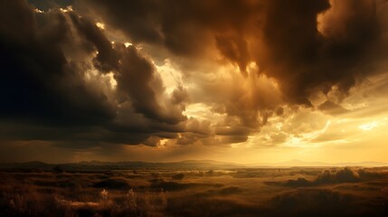 Fototapeta premium High-resolution image of golden sun rays piercing through dense forest canopy illuminating misty woodland path with warm morning light creating tranquil nature scene sunset in the mountains