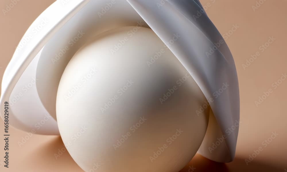 Poster elegant minimalist composition smooth round object covered by white fabric, evoking serenity and cal