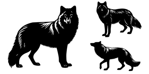 Majestic Trio of Wolves, A trio of wolves captured in striking black silhouettes