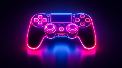 Neon video game icon control game vector illustration. light banner