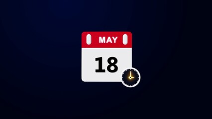 May 18 Daily Calendar, clock 4k illustration.