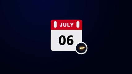 Illustration of paper calendar with date 6 July, 6 July Calendar Icon.