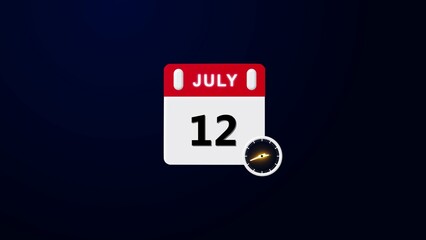 Illustration of paper calendar with date 12 July, 12 July Calendar Icon.