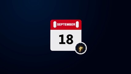 September 18 Calendar Icon, Realistic calendar and clock composition 4k illustration. Scheduled date and time planner design.