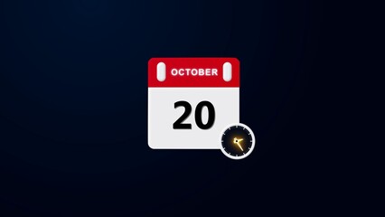 Date 20 October realistic calendar day page design, Realistic calendar and clock composition 4k illustration.