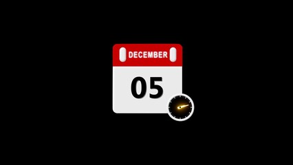 5 December Calendar Icon. Event schedule date. Meeting appointment time. Agenda plan, Realistic calendar and clock composition 4k illustration.