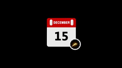 15 December Calendar Icon. Event schedule date. Meeting appointment time. Agenda plan, Realistic calendar and clock composition 4k illustration.