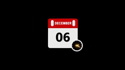 6 December Calendar Icon. Event schedule date. Meeting appointment time. Agenda plan, Realistic calendar and clock composition 4k illustration.
