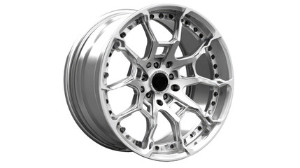Obraz premium Modern Lightweight Alloy Wheel Featuring Intricate Design with Silver Finish for Automotive Enthusiasts