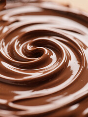 High resolution close-up of chocolate spread detail with glossy rich texture, brown tones and subtle highlights and shadows