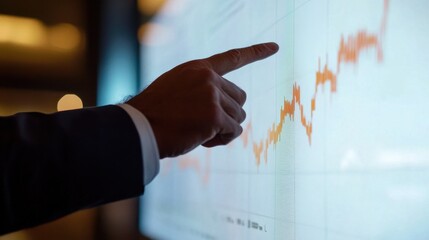 Businessman Analyzing Financial Data on Digital Display Screen