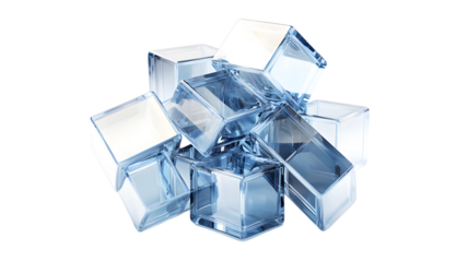 A cluster of transparent interlocking cubes abstract shape, 3d render style, isolated on a transparent  background