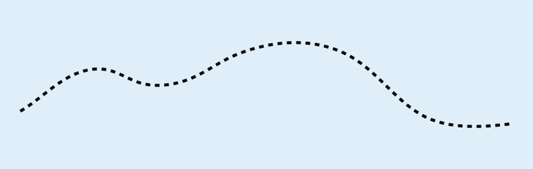 Wavy Dashed Curvy Line, Decorative Wave Border, Dotted Line Divider, Seamless Vector Illustration