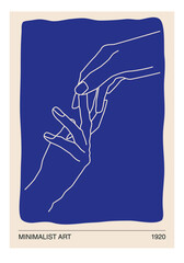 Human hands line art contemporary abstract poster