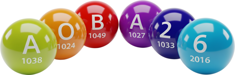 Colorful glossy spheres display letters and numbers representing data or choices isolate Ball Graphic