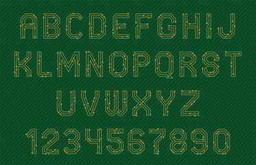 Circuit font. Techno elements alphabet, microcircuits letters and numbers, minimal futuristic typography, digital chip, lines and dots, digital electric scheme nowaday vector set