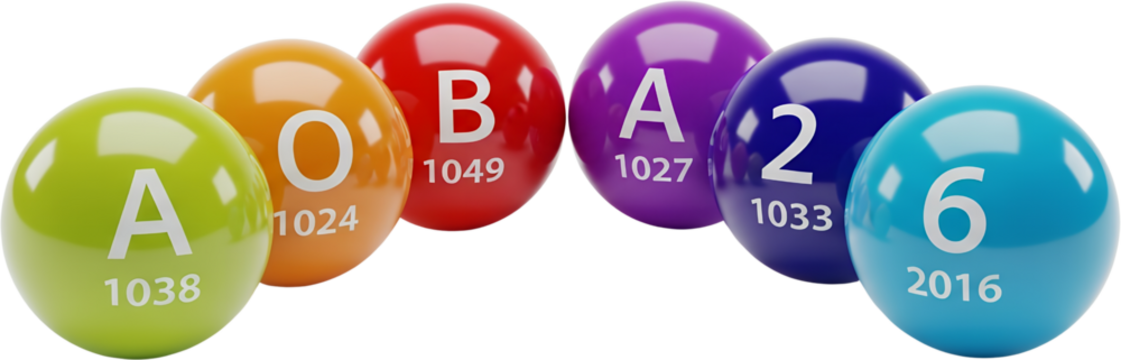 Colorful glossy spheres display letters and numbers representing data or choices isolate Ball Graphic