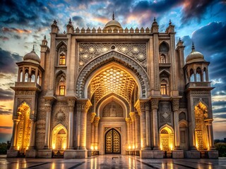 Obraz premium An ornate islamic palace with intricate details and beautiful architecture at sunset