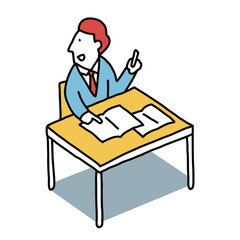 教室で授業を受けるクラスメイト　隣の席の人に話しかける男子のイラスト　自習する中学生・高校生