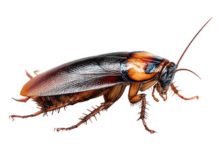 Detailed macro view of a large cockroach isolated on transparent background