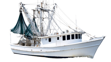 Traditional Fishing Vessel Docked by the Shore with Nets and Equipment Ready for the Catch of the Day