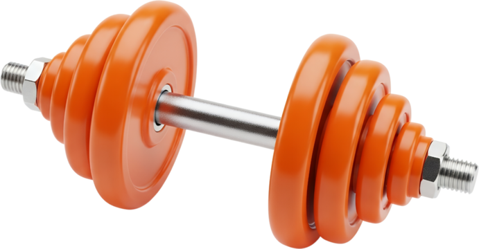 One orange adjustable dumbbell with a silver bar and nuts isolate fitness weight workout exercise strength